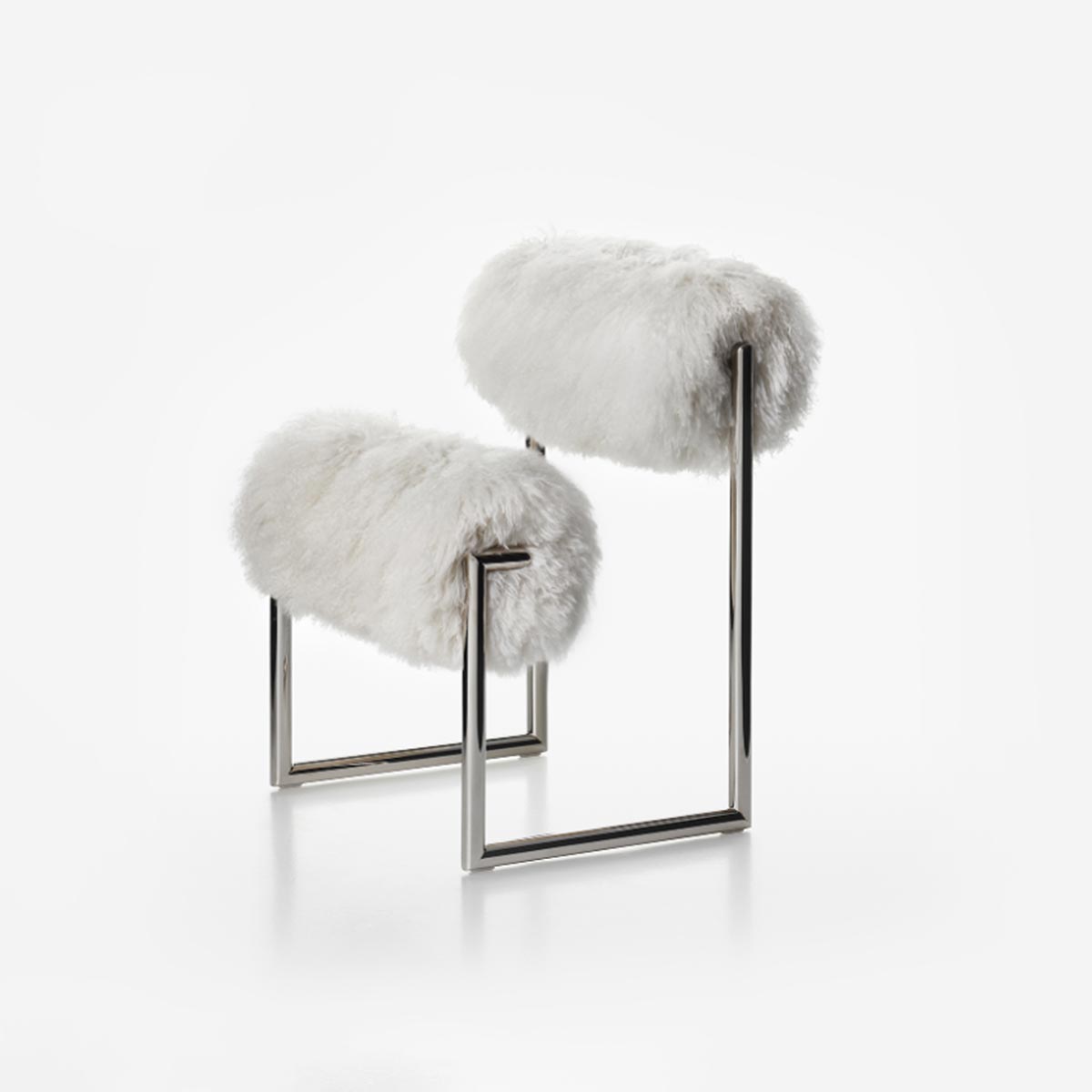 product-color-Pelliccia di Mongolia Bianca/Acciaio Cromo, White Mongolian Fur/Chrome Steel