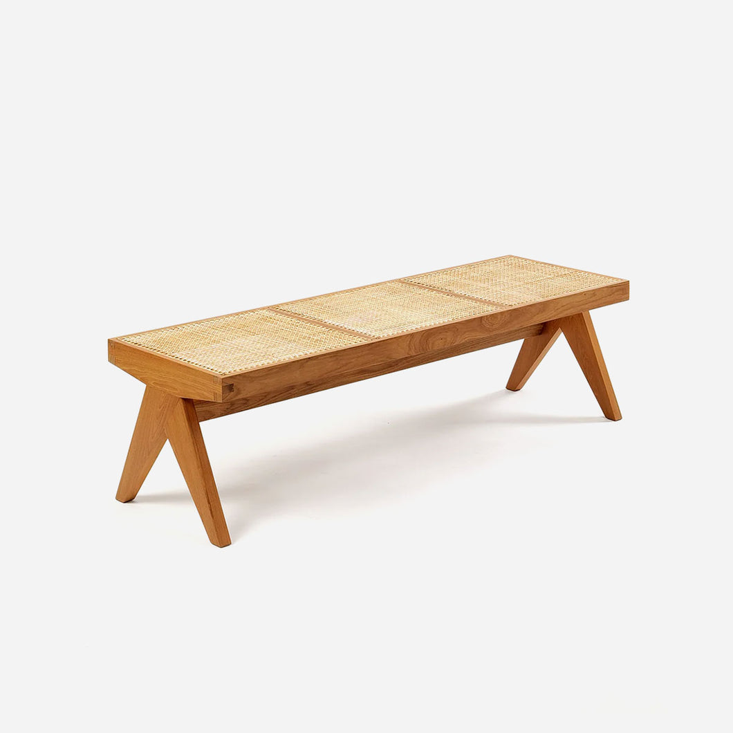Teak and Cane Bench